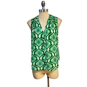 CAbi Green Scroll Sleeveless Blouse Top Small NWOT